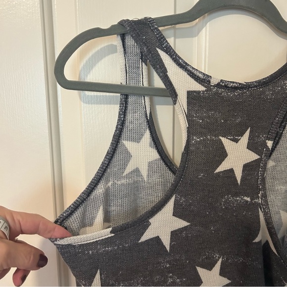 7th Ray Racerback Distressed Gray Ribbed Tank Top with White Stars Sz XL - Picture 7 of 8